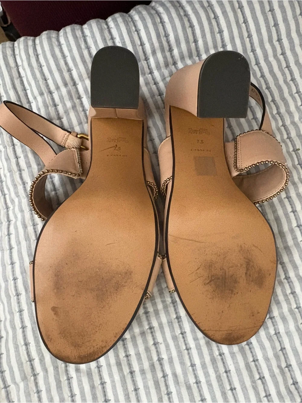 Coach Blush Tan Leather Beaded-Strap Sandals